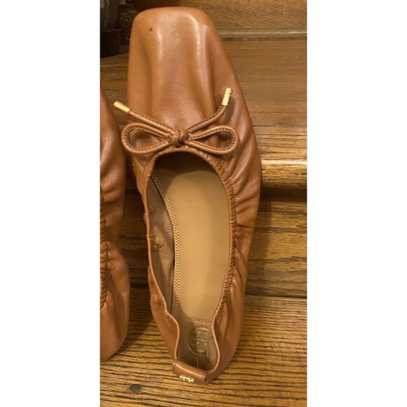 Tory Burch Women's Rust Brown Bow Ballet Flats Square Toe Ruched Shoes 10.5 - Picture 10 of 12